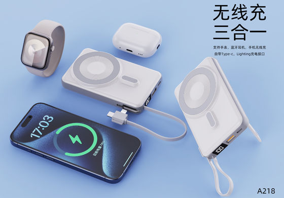 15W QI Magnet Wireless Power Bank 10000mAh with Holder for Mobile Phone Watch 3 in 1 Wireless Charger