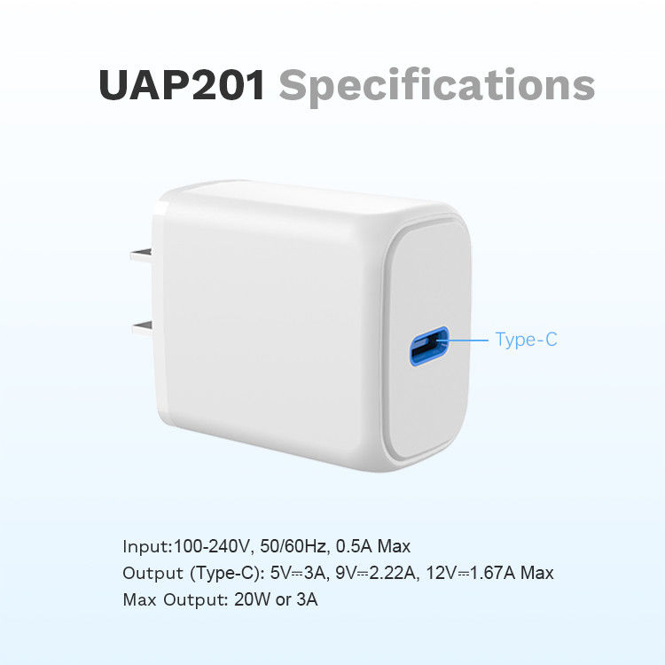 US/EU UAP201 USBC Type C Pd Adapter 50Hz-60Hz 20W