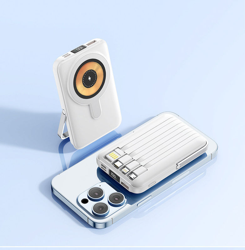 Universal Phone White Mini Powerbank with PD20W 22.5W Wired and Wireless Charging 10000mA
