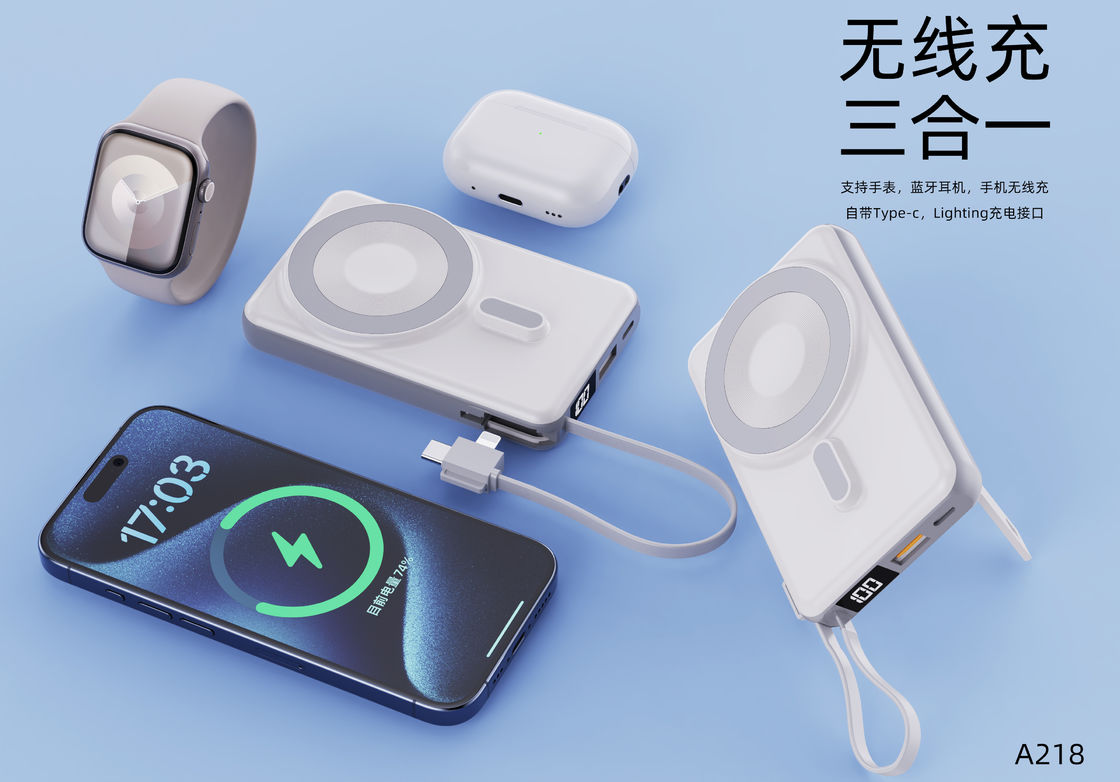 15W QI Magnet Wireless Power Bank 10000mAh with Holder for Mobile Phone Watch 3 in 1 Wireless Charger