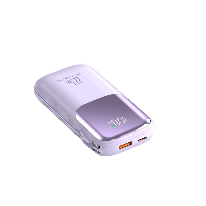 Portable 10000mAh Pocket Power Bank With 2 Cord PD 22.5W Fast Charging LED Display USB-C Output