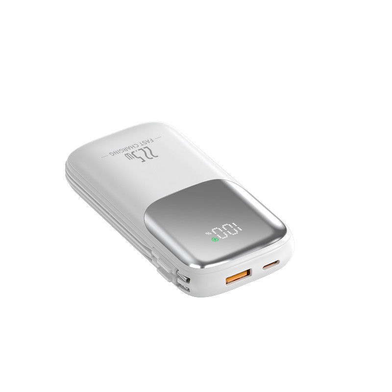 Portable 10000mAh Pocket Power Bank With 2 Cord PD 22.5W Fast Charging LED Display USB-C Output