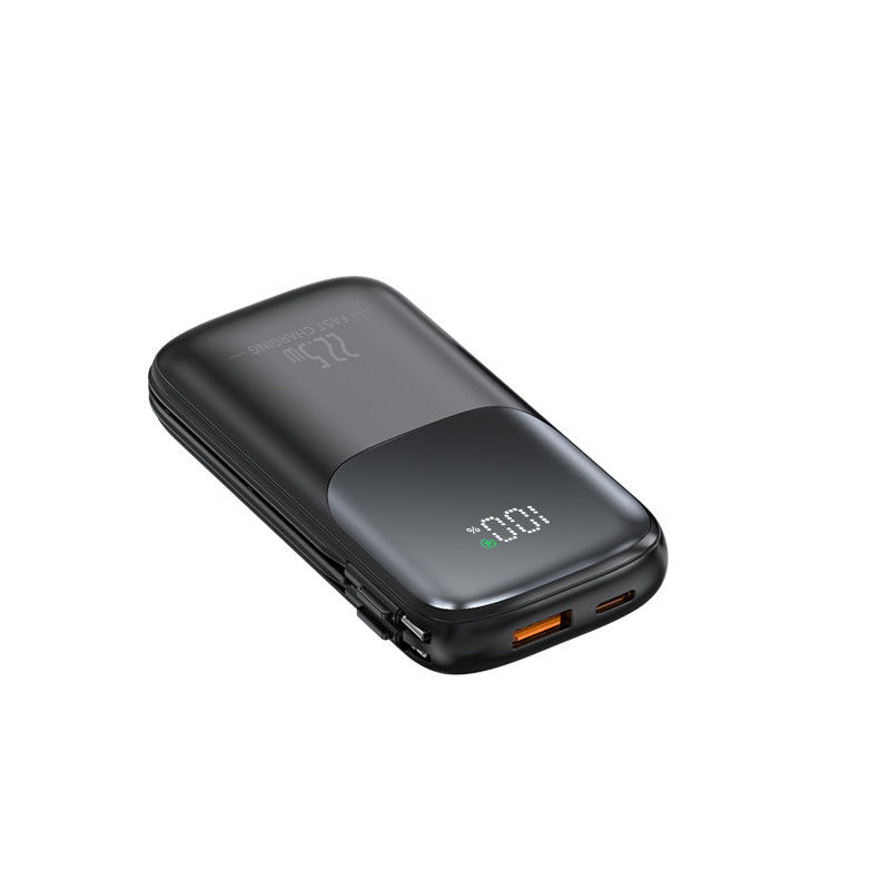 Portable 10000mAh Pocket Power Bank With 2 Cord PD 22.5W Fast Charging LED Display USB-C Output
