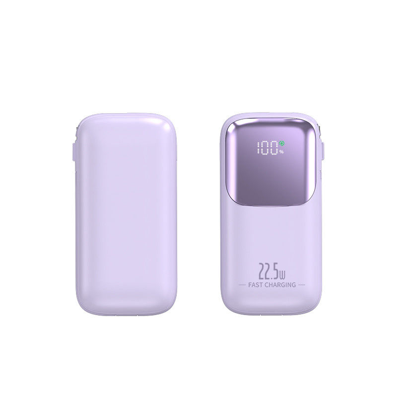 Portable 10000mAh Pocket Power Bank With 2 Cord PD 22.5W Fast Charging LED Display USB-C Output