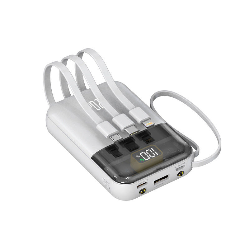 10000mah Portable Power Bank with Over-discharging Protection and Built-in Cables