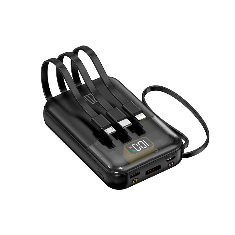 10000mah Portable Power Bank with Over-discharging Protection and Built-in Cables