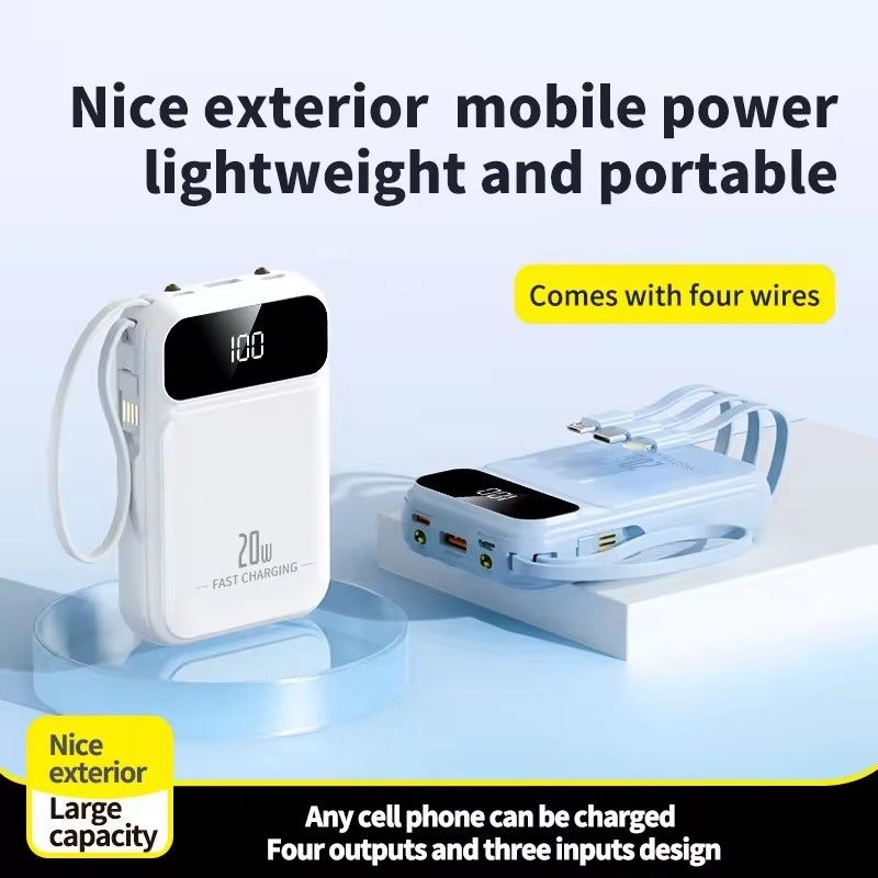 10000mah Portable Power Bank with Over-discharging Protection and Built-in Cables