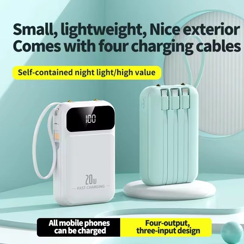 10000mah Portable Power Bank with Over-discharging Protection and Built-in Cables