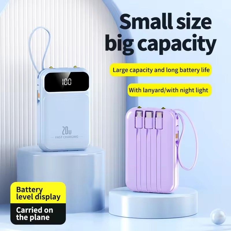 10000mah Portable Power Bank with Over-discharging Protection and Built-in Cables