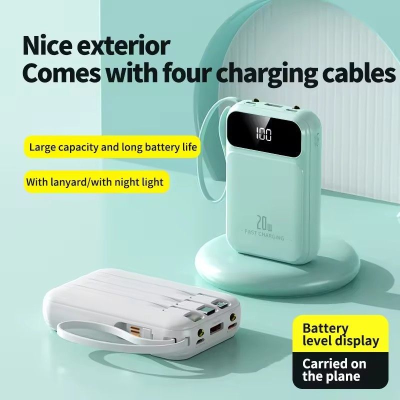 10000mah Portable Power Bank with Over-discharging Protection and Built-in Cables