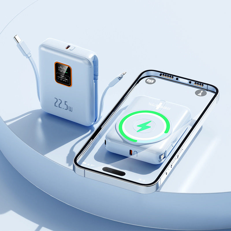 Built In Cables Fast Charging Portable 15W 10000 Mah Smart Wallet With Power Bank And Wireless Charger