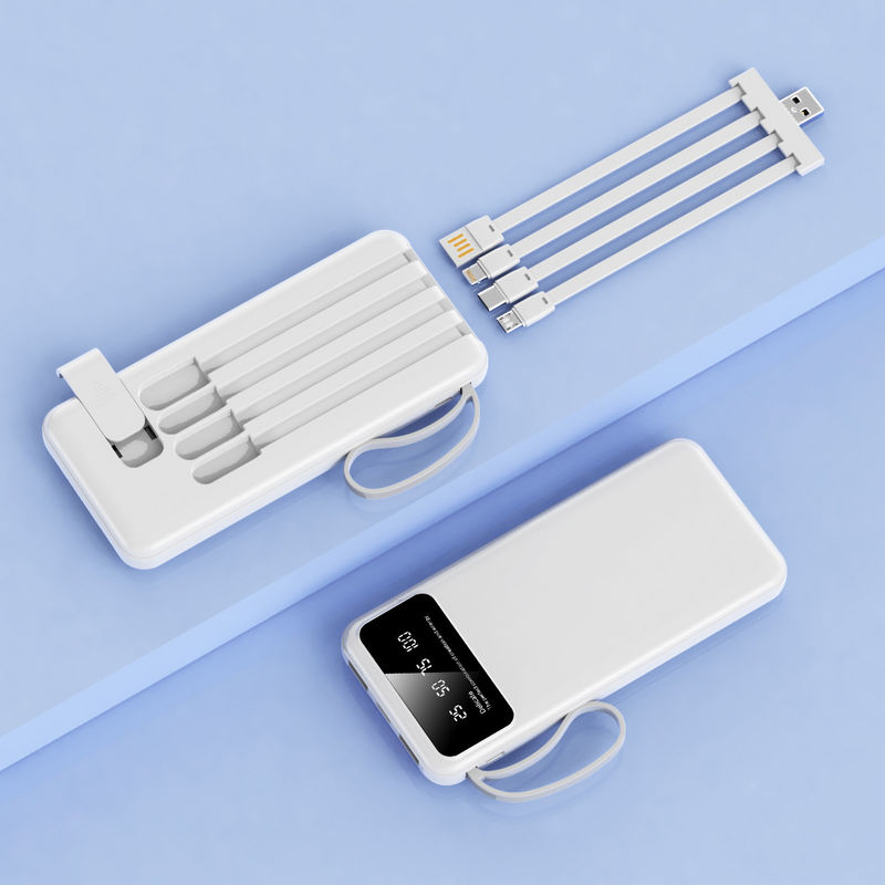 Built-in Data Line 10000mAh Battery Charger Power Bank with USB Outputs and LED Display