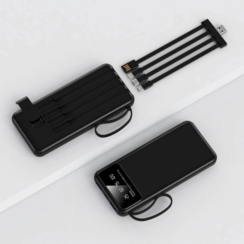 Built-in Data Line 10000mAh Battery Charger Power Bank with USB Outputs and LED Display