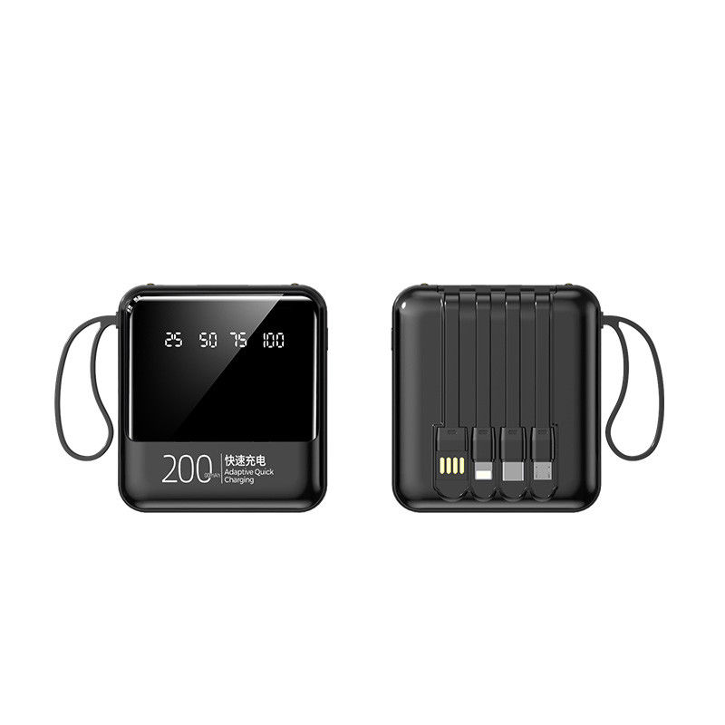 Quick Charge Support 20000mAh Power Bank with LED Lights and 4 in 1 Built-in Cables