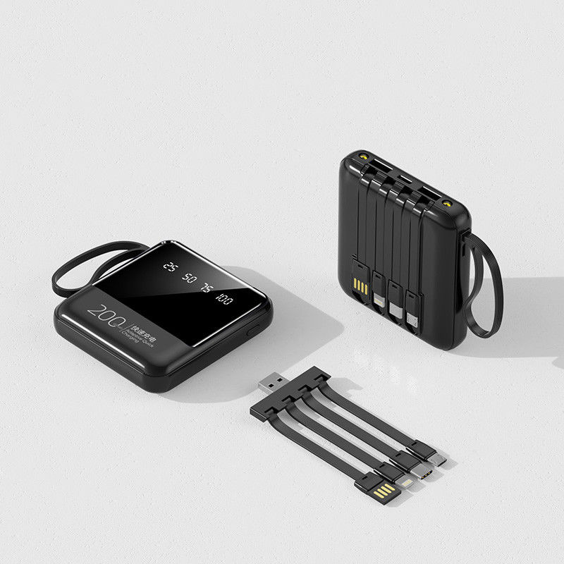 Quick Charge Support 20000mAh Power Bank with LED Lights and 4 in 1 Built-in Cables