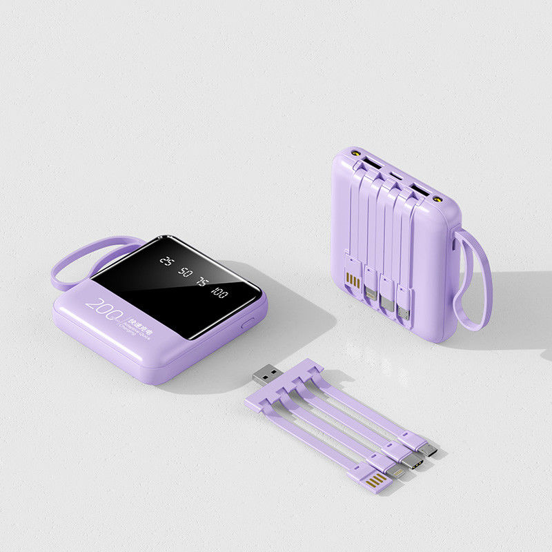 Quick Charge Support 20000mAh Power Bank with LED Lights and 4 in 1 Built-in Cables