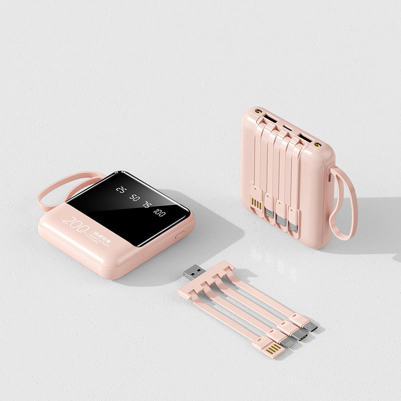 Quick Charge Support 20000mAh Power Bank with LED Lights and 4 in 1 Built-in Cables