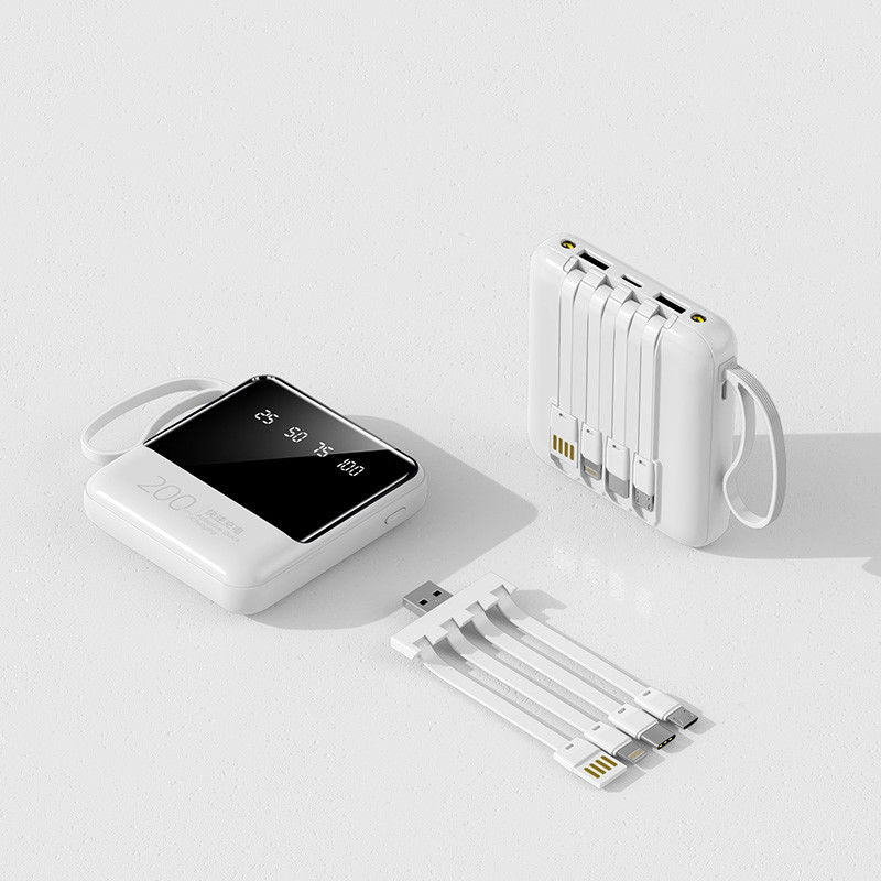 Quick Charge Support 20000mAh Power Bank with LED Lights and 4 in 1 Built-in Cables