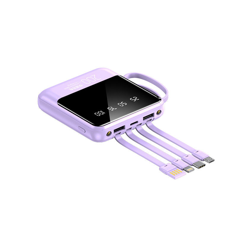 Quick Charge Support 20000mAh Power Bank with LED Lights and 4 in 1 Built-in Cables
