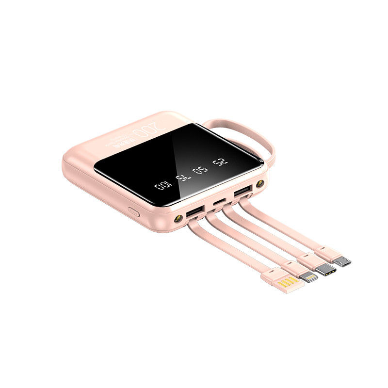 Quick Charge Support 20000mAh Power Bank with LED Lights and 4 in 1 Built-in Cables