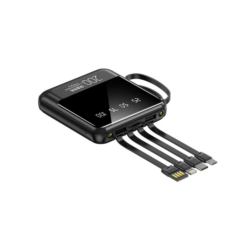 Quick Charge Support 20000mAh Power Bank with LED Lights and 4 in 1 Built-in Cables