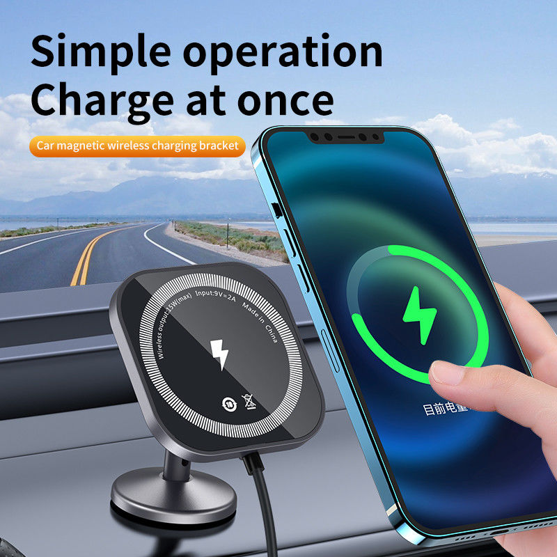 Magnetic Charging Mobile Phone Car Holder 15w Wireless Car Charger Mount Auto-sensing Car Phone Holder