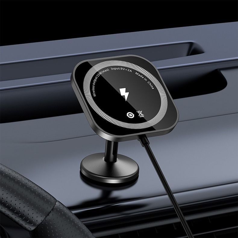 Magnetic Charging Mobile Phone Car Holder 15w Wireless Car Charger Mount Auto-sensing Car Phone Holder
