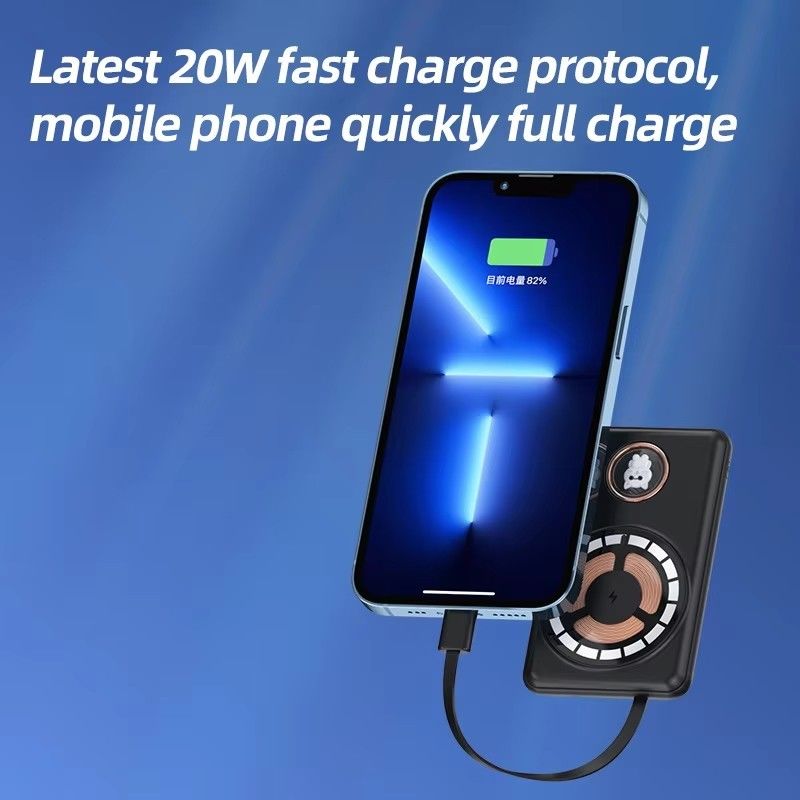 Custom Logo Punk Magnetic Power Bank With Bracket 5000mah 10000 Mah Built In Cable