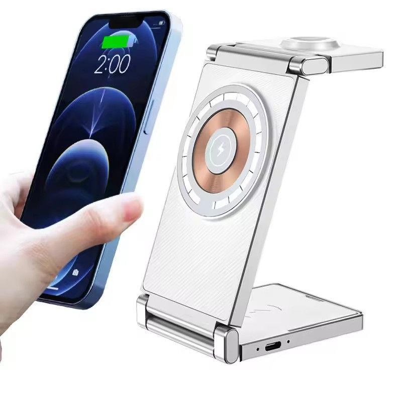 3 In 1 Foldable Wireless Charger Pad 15W Magnetic Wireless Charger Stand For iPhone 12-15 Airpods Pro 3 2 1 Apple Watch