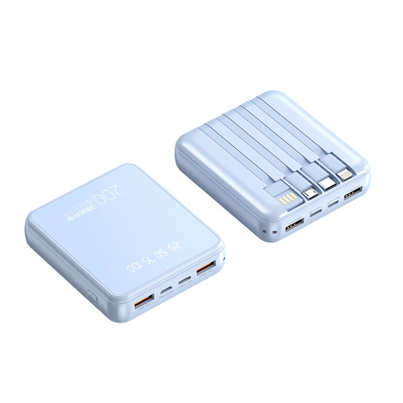Mini Portable Power Bank 10000mAh Fast Charging Power Banks 4in1 Built-in Cable Mobile Power Supply For Smartphone