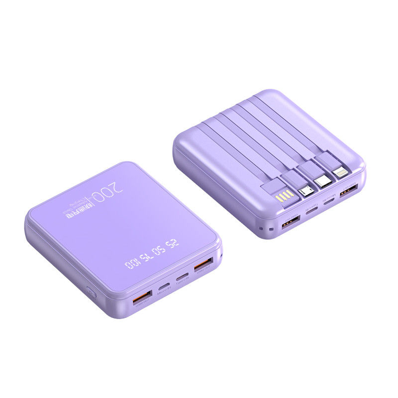 Mini Portable Power Bank 10000mAh Fast Charging Power Banks 4in1 Built-in Cable Mobile Power Supply For Smartphone