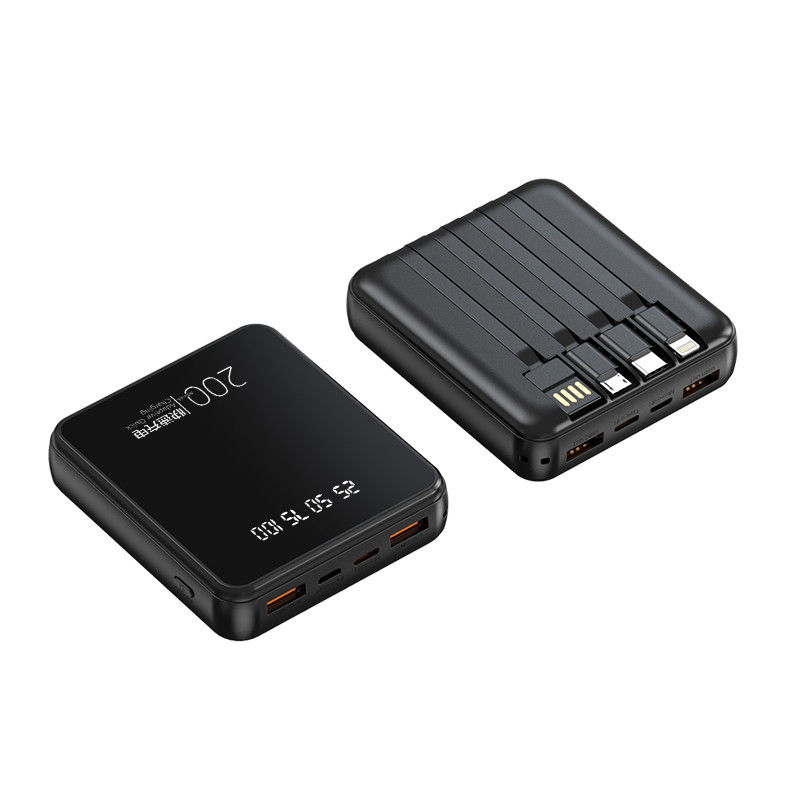 Mini Portable Power Bank 10000mAh Fast Charging Power Banks 4in1 Built-in Cable Mobile Power Supply For Smartphone