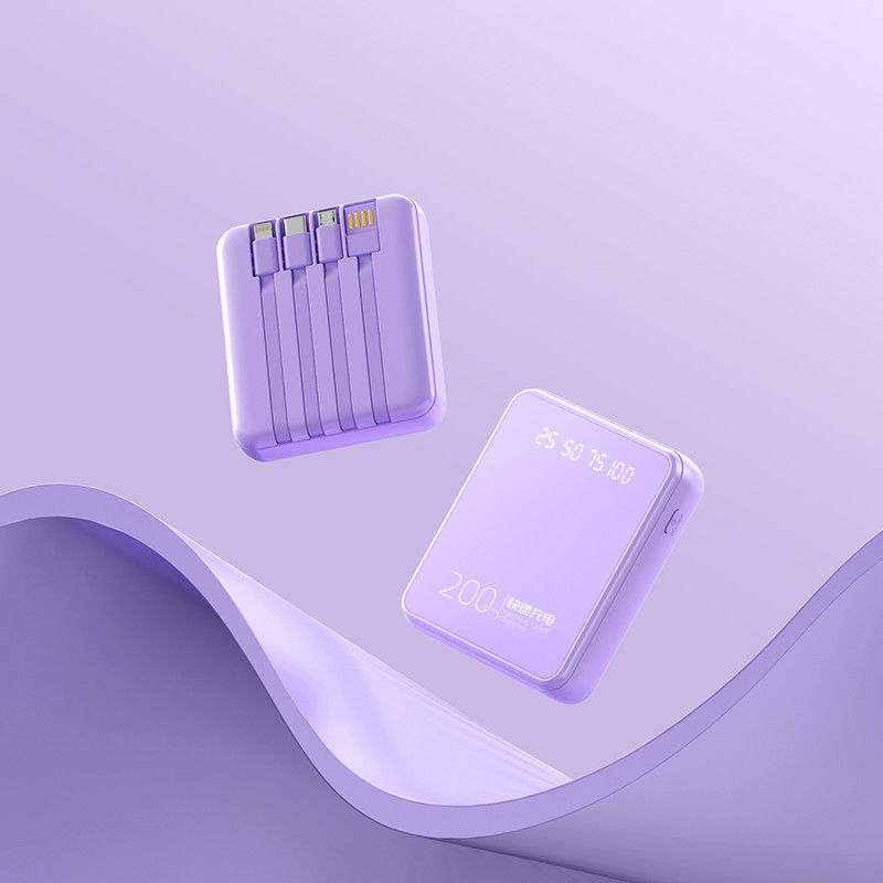 Mini Portable Power Bank 10000mAh Fast Charging Power Banks 4in1 Built-in Cable Mobile Power Supply For Smartphone
