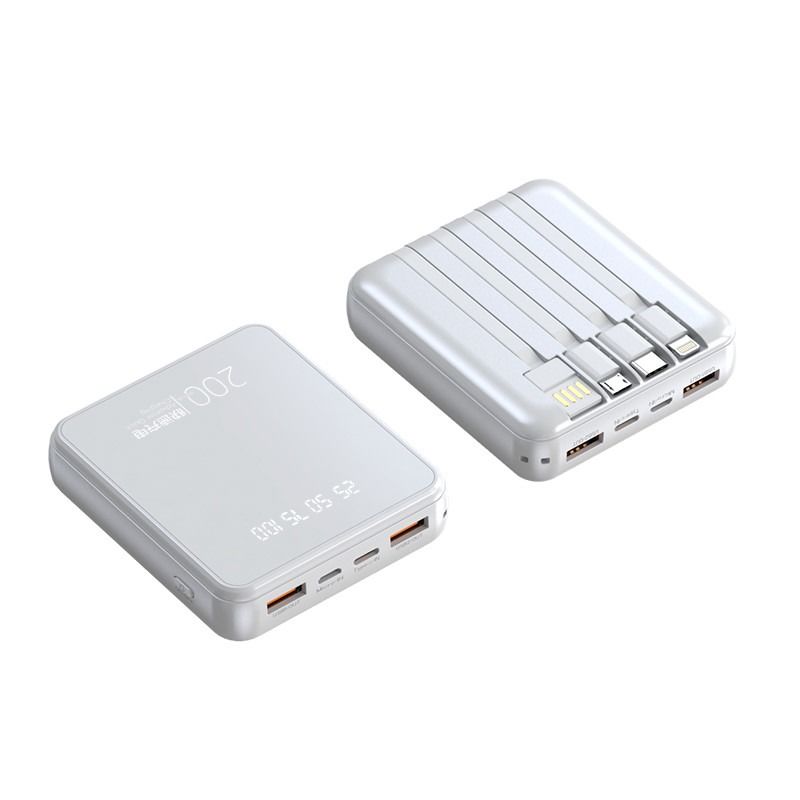 Mini Portable Power Bank 10000mAh Fast Charging Power Banks 4in1 Built-in Cable Mobile Power Supply For Smartphone