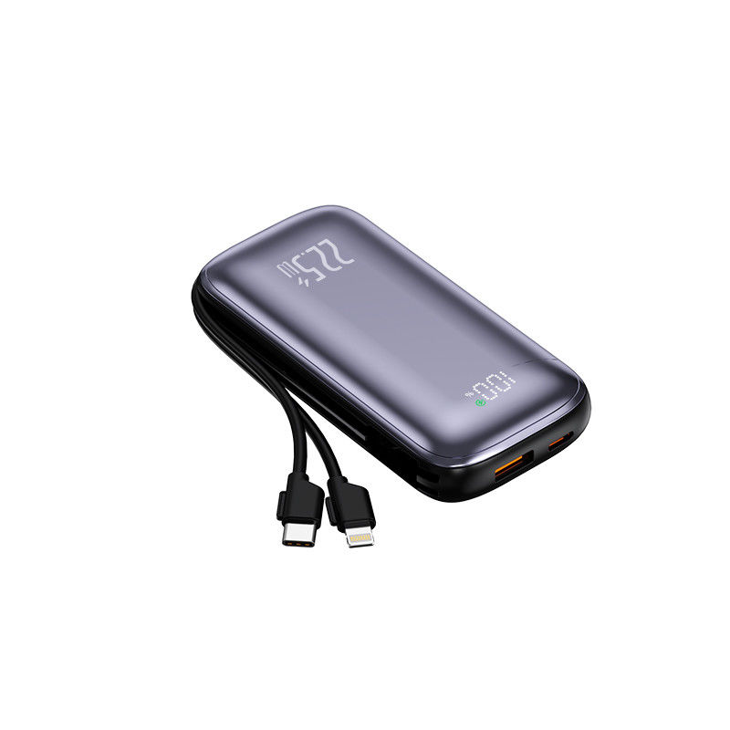 10000mAh Portable Power Bank with Cable and Black ABS PC Material