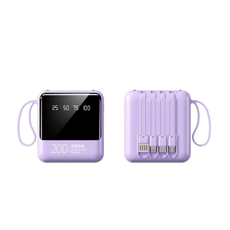 Quick Charge Support 20000mAh Power Bank with LED Lights and 4 in 1 Built-in Cables