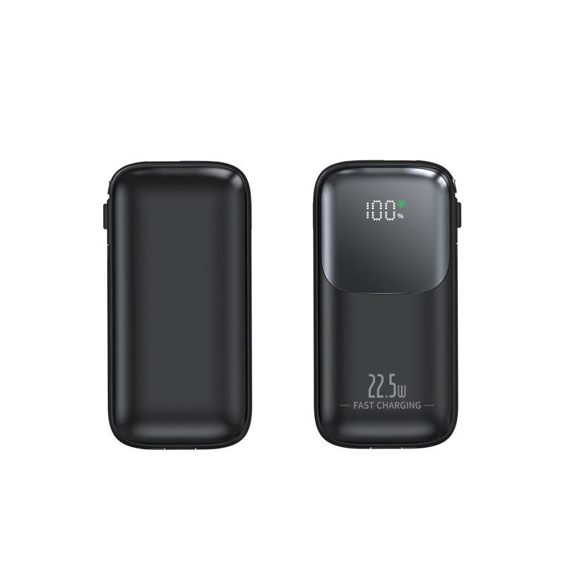 Portable 10000mAh Pocket Power Bank With 2 Cord PD 22.5W Fast Charging LED Display USB-C Output